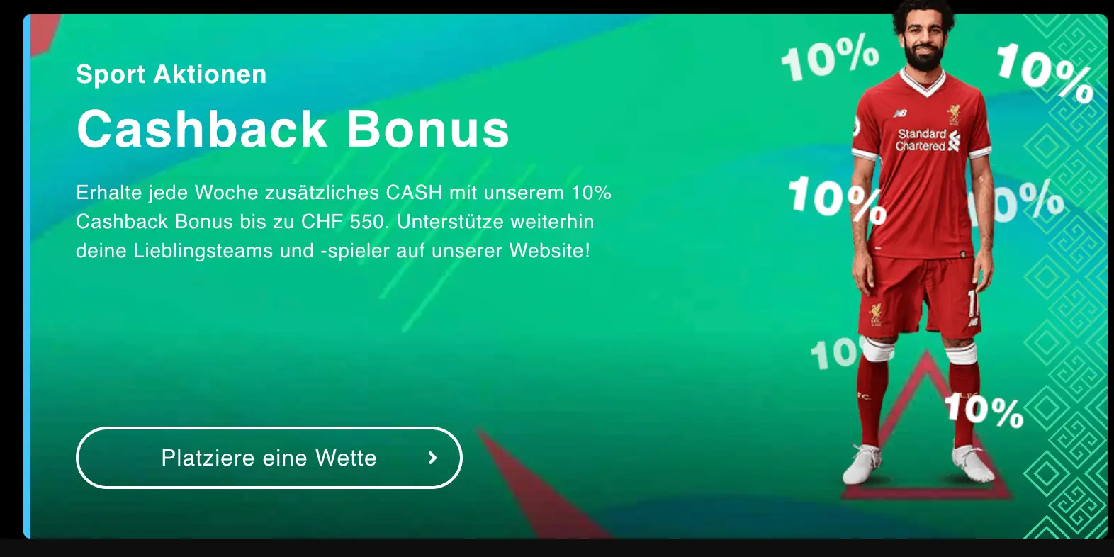 Sport Aktionen Cashback Bonus – 10% bis zu CHF 550, wöchentlicher Bonus für Sportwetten